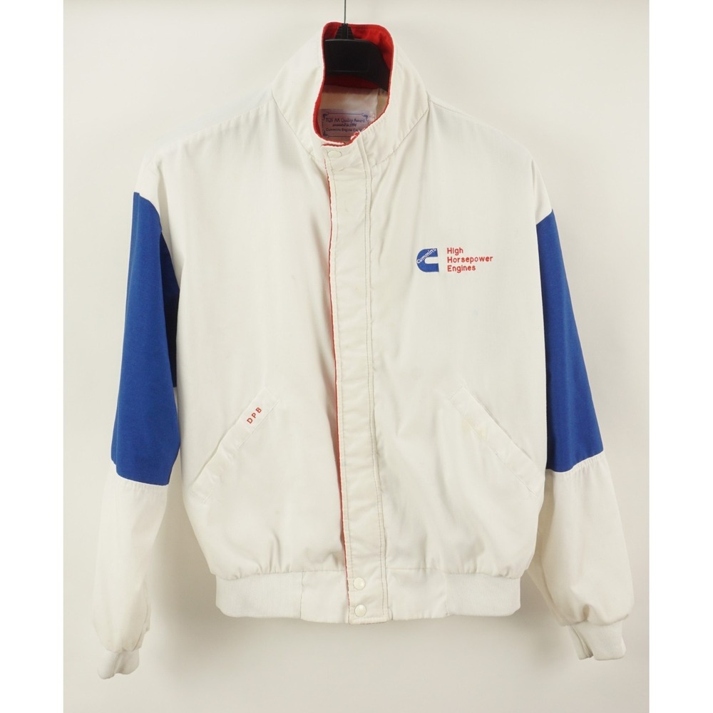 Vintage 70s 80s Cummins Engine Co Jacket Red White Blue Full Zip Bomber Mens XL